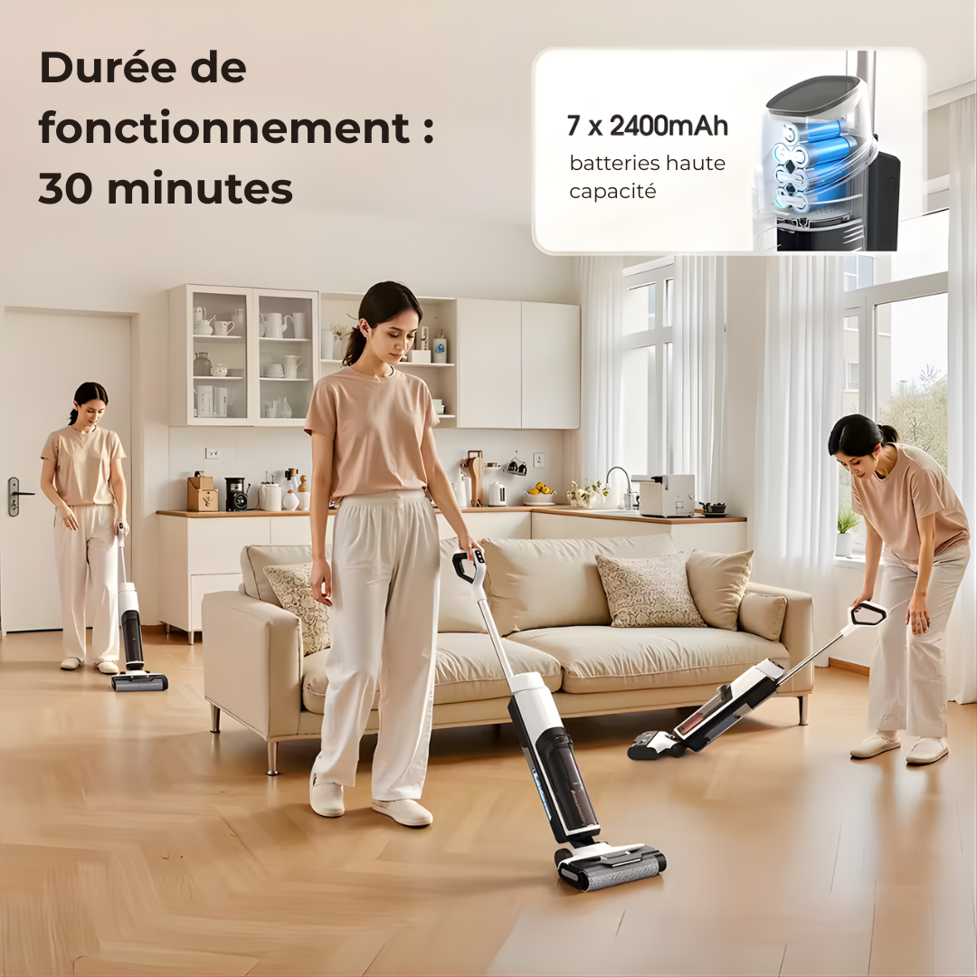 TurboMop Fusion® - le balai aspirant 3 en 1 sans fil pour sols secs et humides.