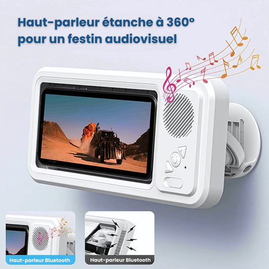 AquaClip® - Support Téléphone de Douche Étanche avec Haut-Parleur Bluetooth