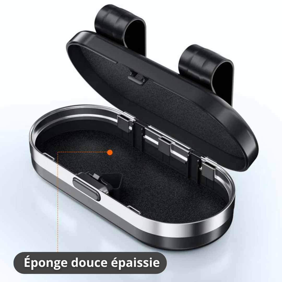 VisioLux® - Étui à lunettes de voiture personnalisé avec miroir